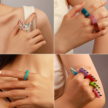 Fashion Transparent Resin Heart Butterfly Acrylic Multicolor Geometric Ring Wholesale Gooddiy