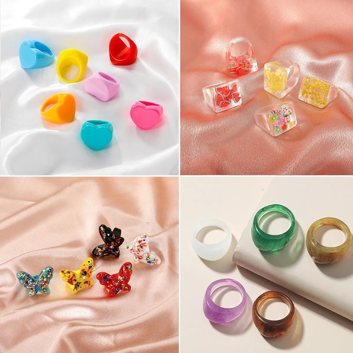 Fashion Transparent Resin Heart Butterfly Acrylic Multicolor Geometric Ring Wholesale Gooddiy