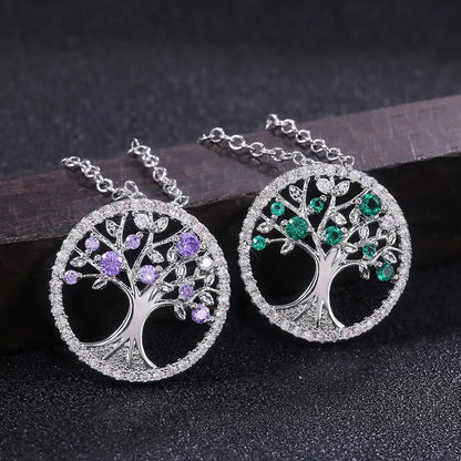 Fashion Tree Copper Plating Zircon Pendant Necklace