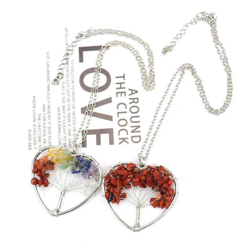 Fashion Tree Heart Shape Artificial Crystal Copper Beaded Hollow Out Pendant Necklace 1 Piece