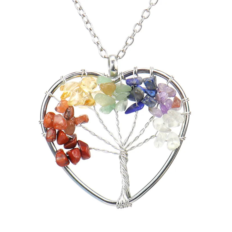 Fashion Tree Heart Shape Artificial Crystal Copper Beaded Hollow Out Pendant Necklace 1 Piece