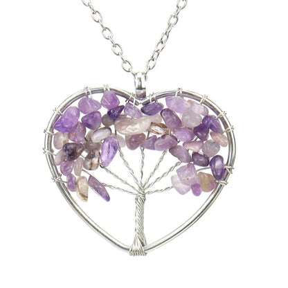 Fashion Tree Heart Shape Artificial Crystal Copper Beaded Hollow Out Pendant Necklace 1 Piece