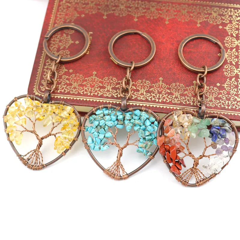 Fashion Tree Natural Stone Copper Beaded Women'S Keychain 1 Piece