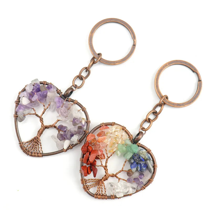 Fashion Tree Natural Stone Copper Beaded Women'S Keychain 1 Piece