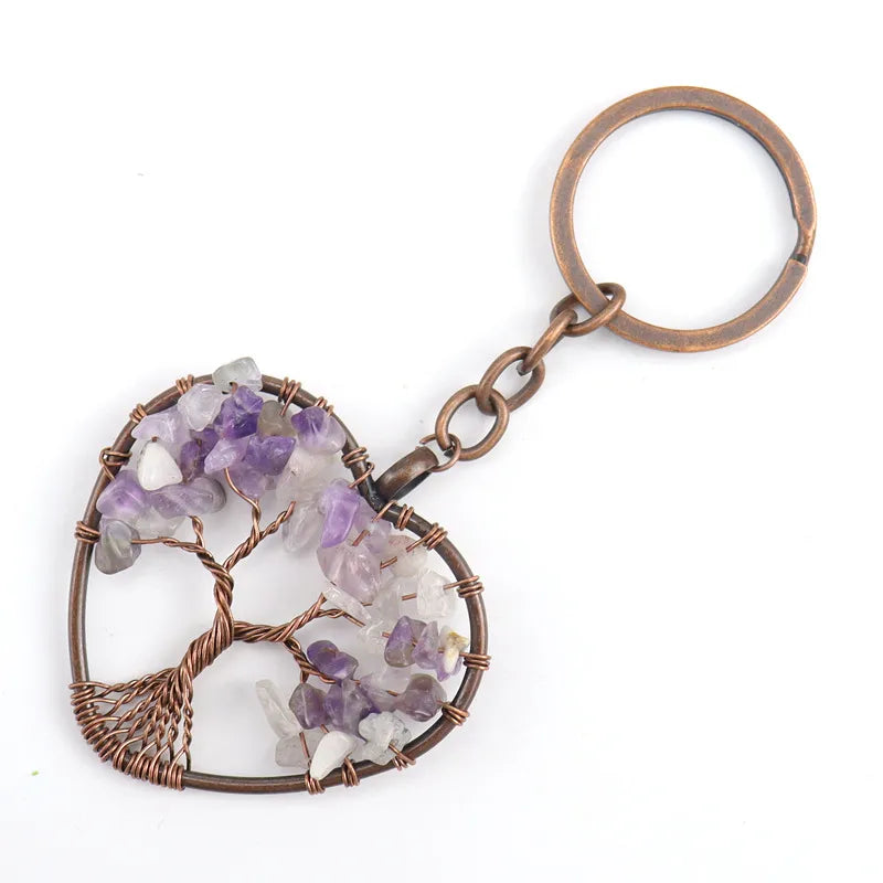 Fashion Tree Natural Stone Copper Beaded Women'S Keychain 1 Piece