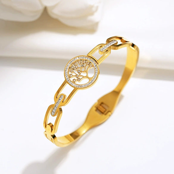 Fashion Tree Of Life Titanium Steel Bracelet Women's Light Luxury Electroplated Hand Jewelry