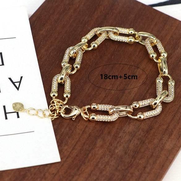 Fashion Trend Allmatch Gold Plated Zirconia Geometric Ring Stitching Bracelet Jewelry For Women