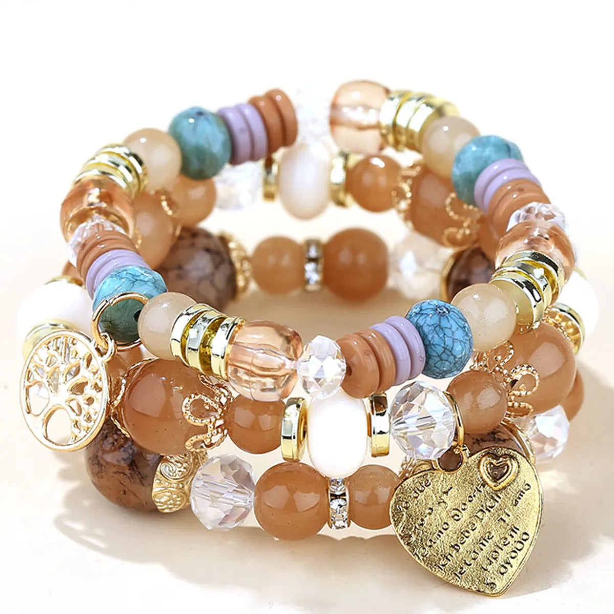 Fashion Trend Concise  Versatile Metal Peach Heart Pendant Candy Beads Multilayer Alloy Bracelet