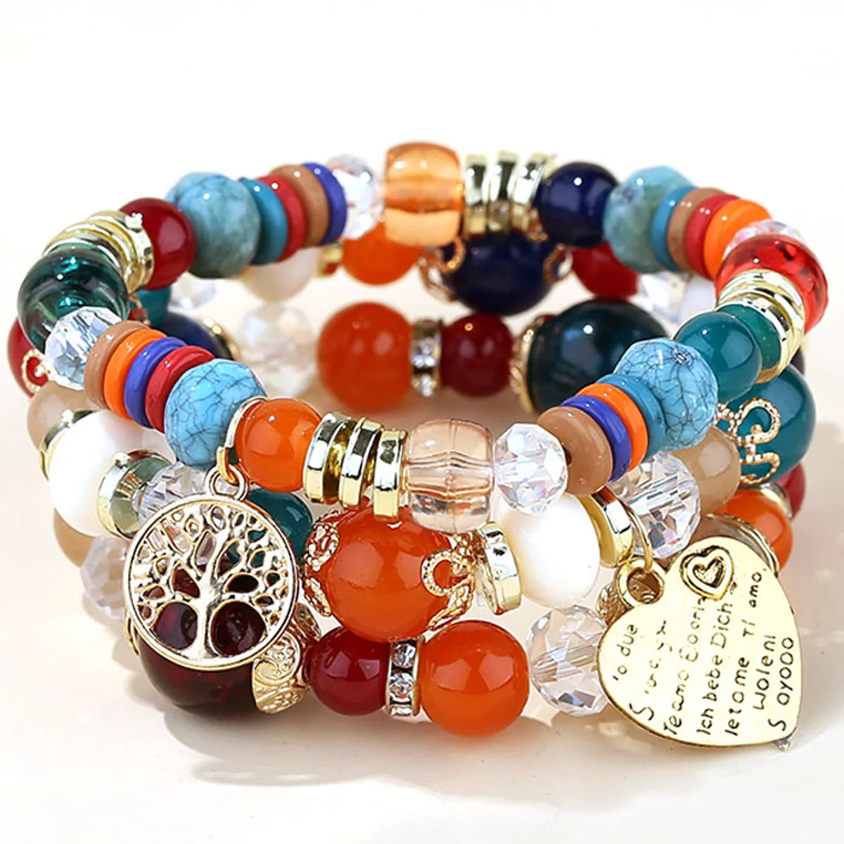 Fashion Trend Concise  Versatile Metal Peach Heart Pendant Candy Beads Multilayer Alloy Bracelet