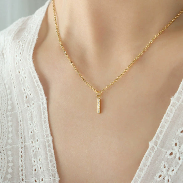 Fashion Trend Diamond Pendant Necklace With 26 Letters For Women Titanium Steel Gold Plated Electroplated Mixed Gemstone Setting