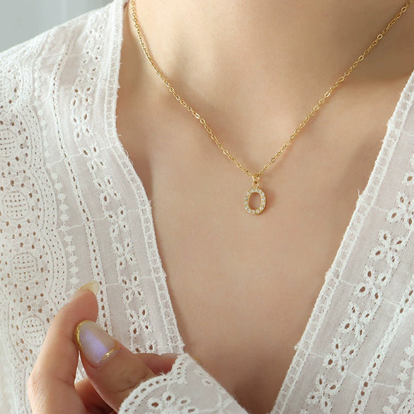 Fashion Trend Diamond Pendant Necklace With 26 Letters For Women Titanium Steel Gold Plated Electroplated Mixed Gemstone Setting