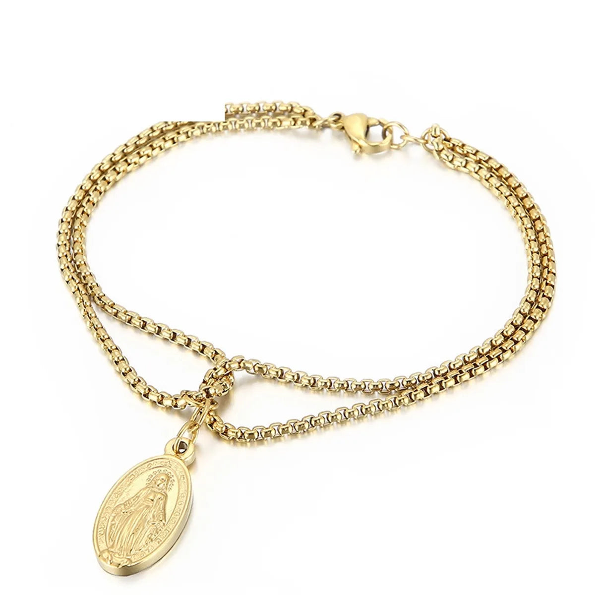 Fashion Trend Double Pearl Chain Oval Goddess Pendant Bracelet