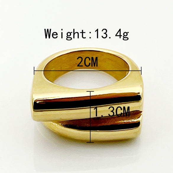 Fashion Trend Exaggerated Double Layer Stone Ring Stainless Steel Gold Plated Geometric Style For Women