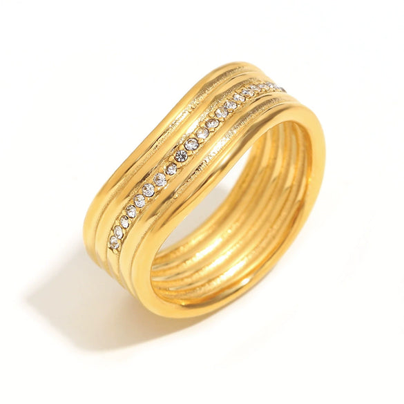 Fashion Trend Ring Stainless Steel 18K Gold Plated Multilayer Twisted Geometric Design