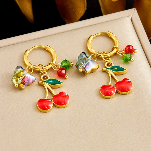Fashion Trendy Conch Shell Stainless Steel Fruit Butterfly Pendant Earrings With Electroplating