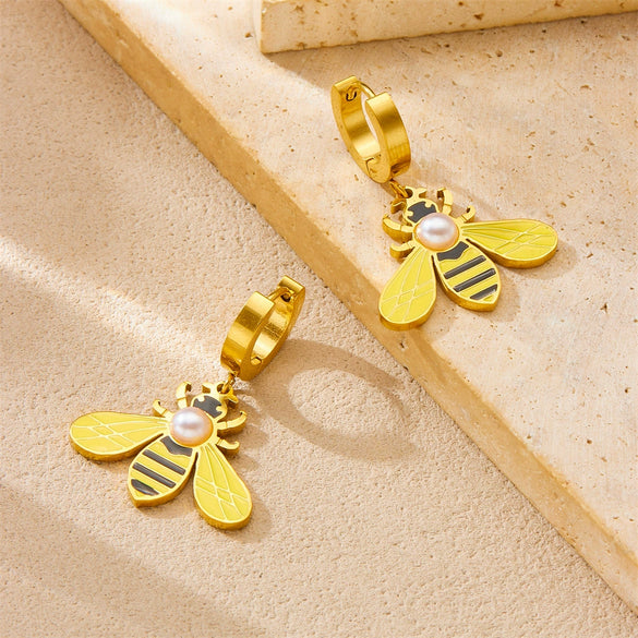 Fashion Trendy Conch Shell Stainless Steel Fruit Butterfly Pendant Earrings With Electroplating
