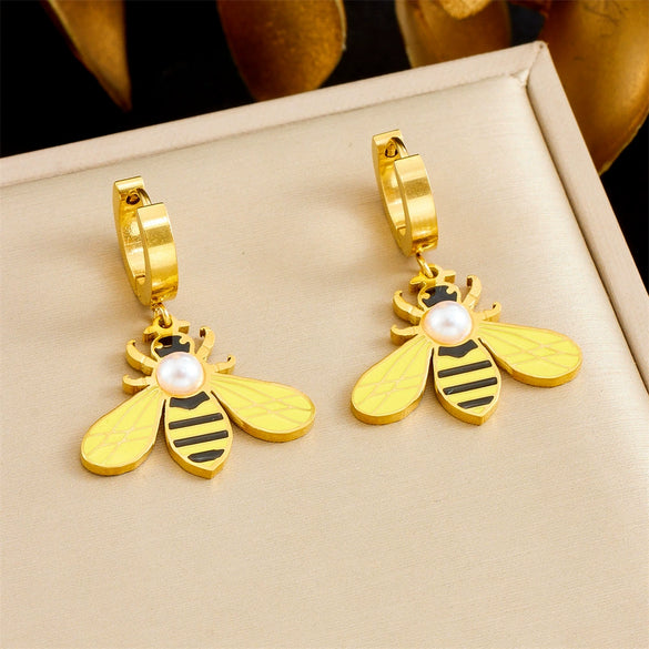Fashion Trendy Conch Shell Stainless Steel Fruit Butterfly Pendant Earrings With Electroplating