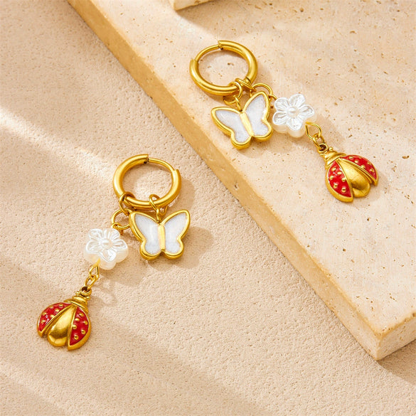 Fashion Trendy Conch Shell Stainless Steel Fruit Butterfly Pendant Earrings With Electroplating