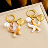 Fashion Trendy Conch Shell Stainless Steel Fruit Butterfly Pendant Earrings With Electroplating