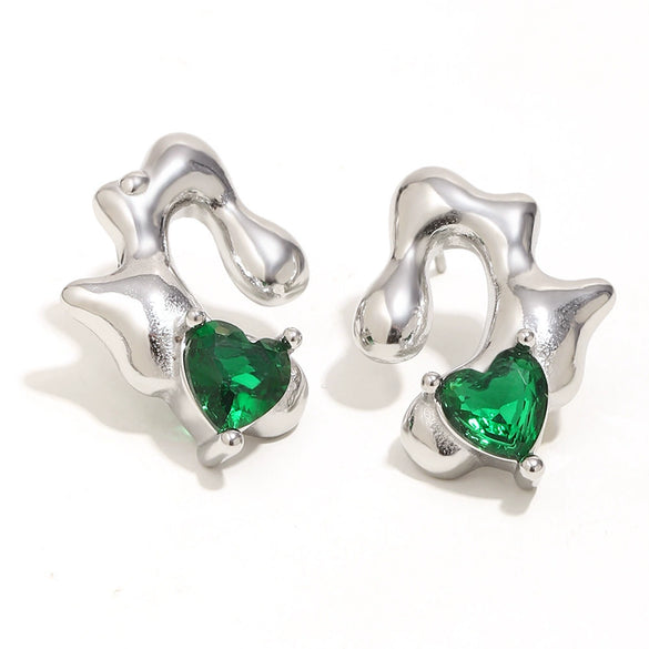 Fashion Trendy Ear Jewelry Stainless Steel 18K Gold Plated Asymmetrical Heart Earrings