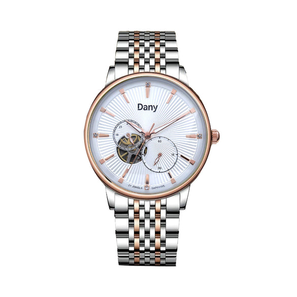 Fashion Trendy Fully Automatic Mechanical Men's Watch With Doublesided Cut Out Solid Butterfly Buckle Steel Belt Alloy Case Mineral Reinforced Glass Mirror