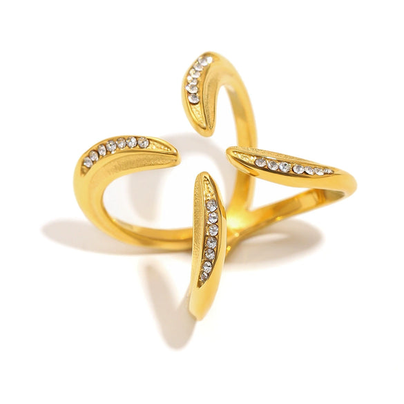 Fashion Trendy Niche Design Hand Jewelry Stainless Steel 18K Gold Plated Fourclaw Open Ring Geometric Pattern Electroplated