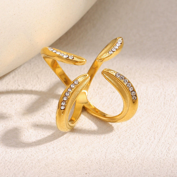 Fashion Trendy Niche Design Hand Jewelry Stainless Steel 18K Gold Plated Fourclaw Open Ring Geometric Pattern Electroplated