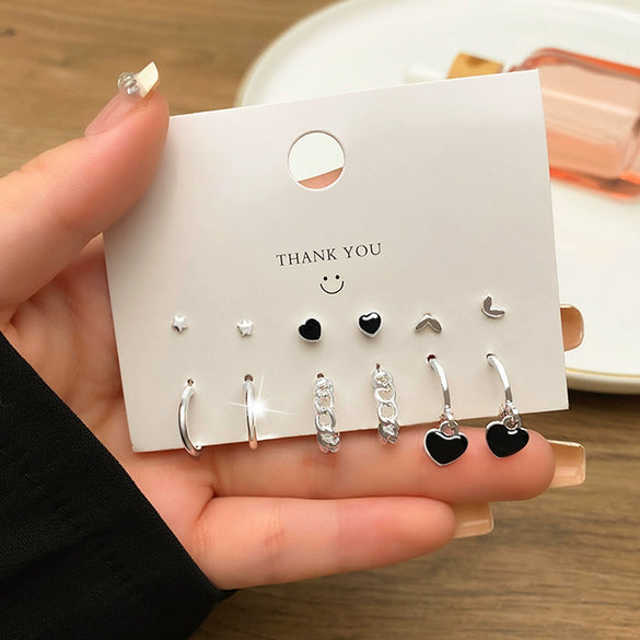 Fashion Trendy Oildropping Heart Butterfly Imitation Pearl Alloy Earrings Set For Women With Electroplating
