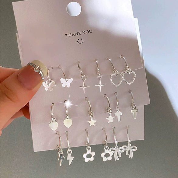 Fashion Trendy Oildropping Heart Butterfly Imitation Pearl Alloy Earrings Set For Women With Electroplating