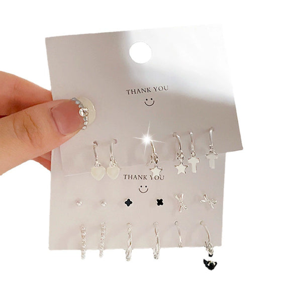 Fashion Trendy Oildropping Heart Butterfly Imitation Pearl Alloy Earrings Set For Women With Electroplating