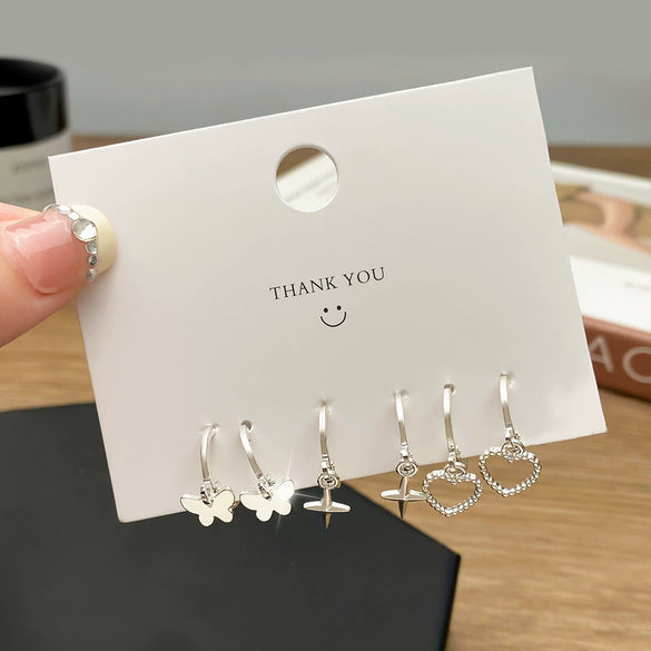 Fashion Trendy Oildropping Heart Butterfly Imitation Pearl Alloy Earrings Set For Women With Electroplating