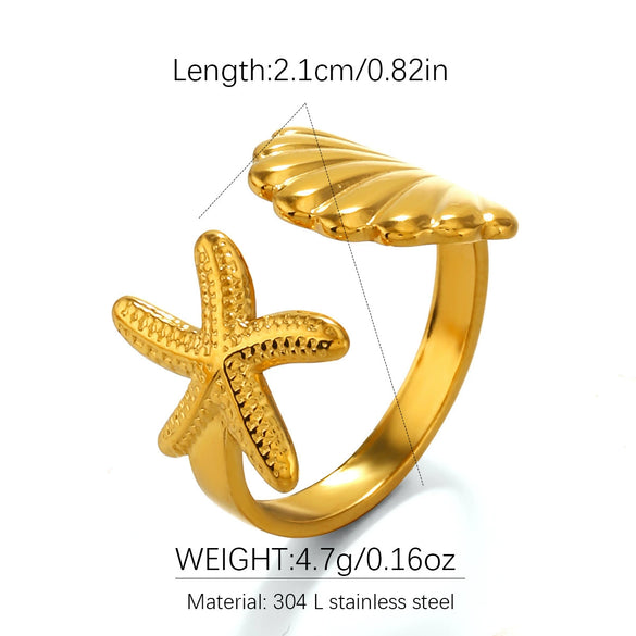 Fashion Trendy Retro Scallop Ring Real Gold Plated Highend Niche