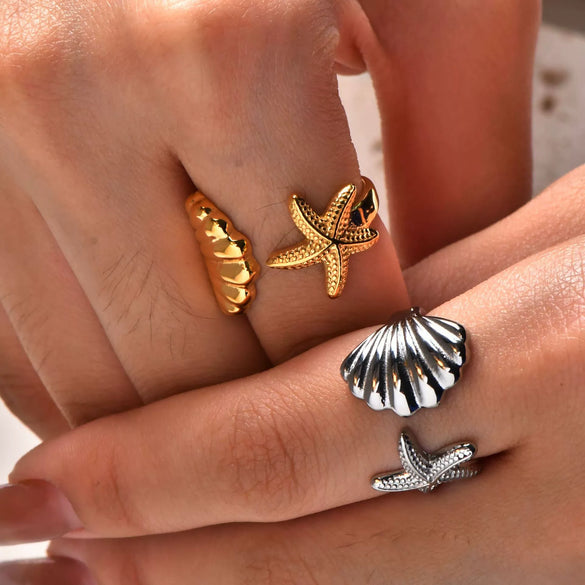 Fashion Trendy Retro Scallop Ring Real Gold Plated Highend Niche