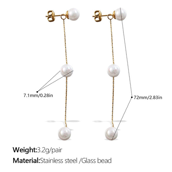Fashion Trendy Women's Earrings 316L Stainless Steel Glass Beads Gold Long Tassel Electroplating Design