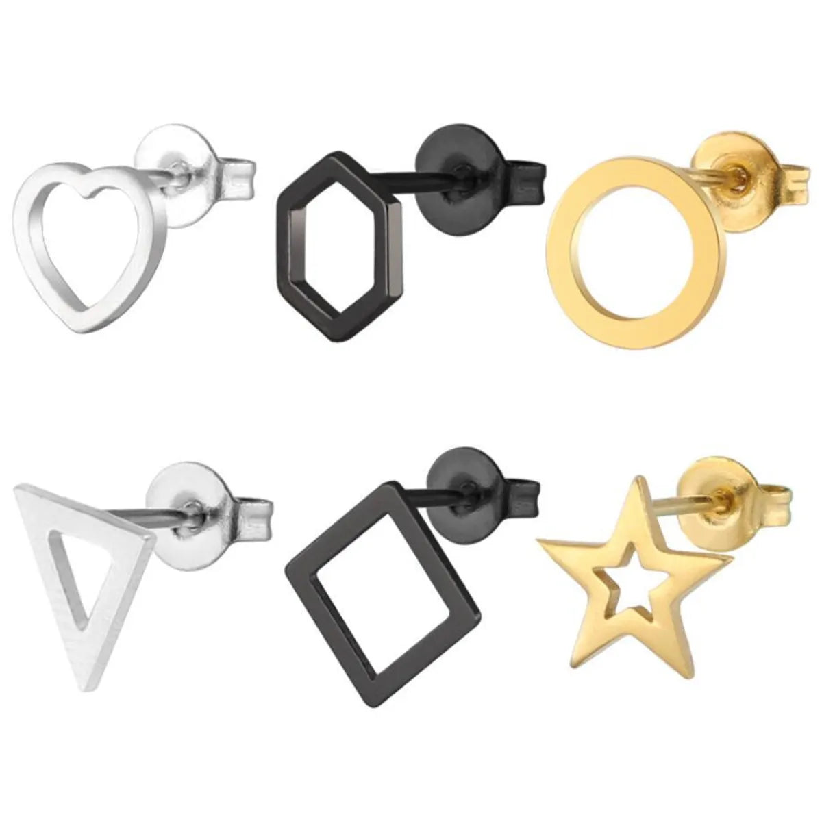 Fashion Triangle Heart Shape Stainless Steel Ear Studs 1 Pair