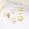 Fashion Triangle Love Heart Full Diamond Butterfly Ring 5-piece Set Creative Retro Female Ring