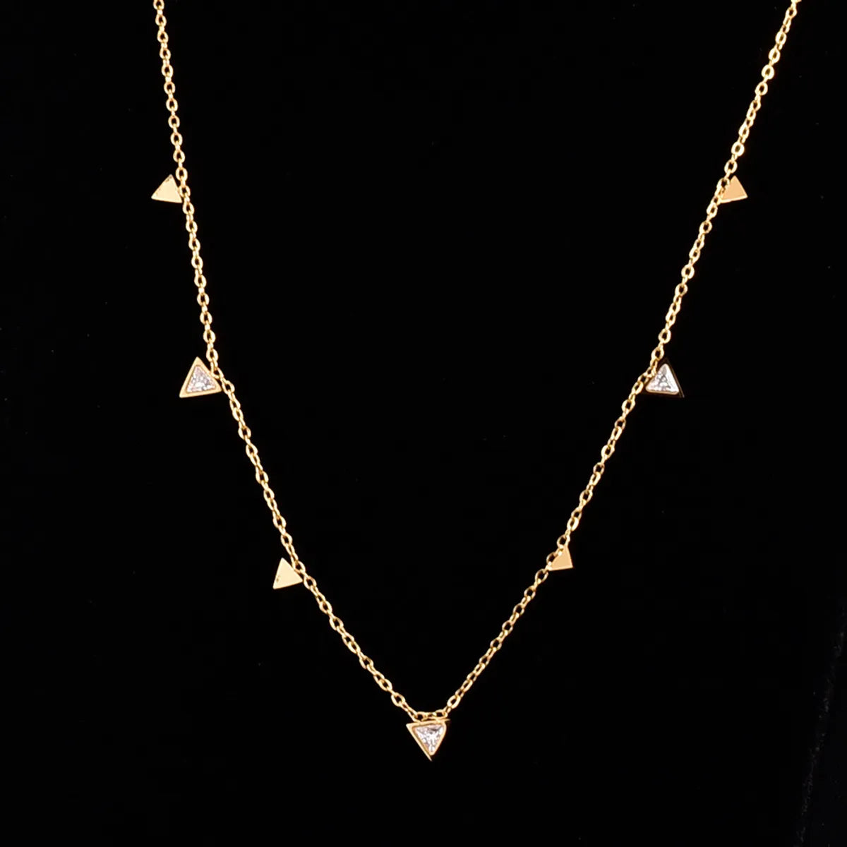 Fashion Triangle Square Water Droplets Titanium Steel Gold Plated Inlay Zircon Necklace 1 Piece