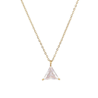 Wholesale Jewelry Fashion Triangle 304 Stainless Steel Zircon Gold Plated Inlay Pendant Necklace