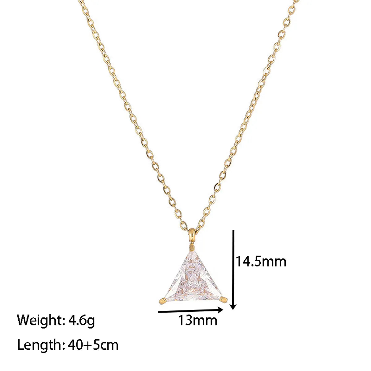 Wholesale Jewelry Fashion Triangle 304 Stainless Steel Zircon Gold Plated Inlay Pendant Necklace