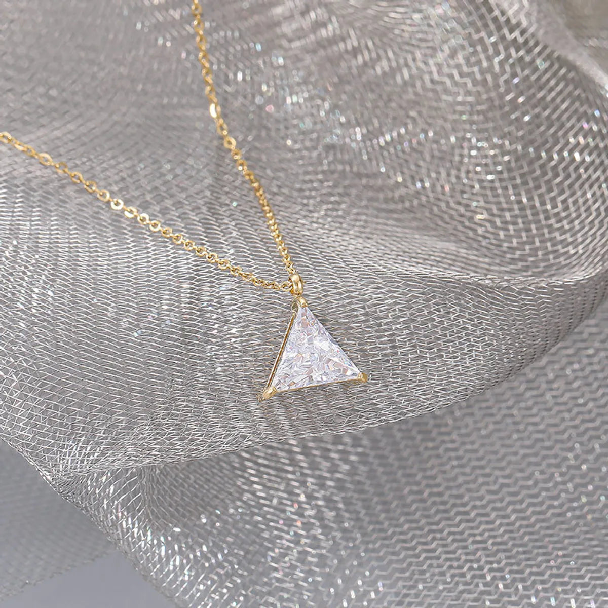 Wholesale Jewelry Fashion Triangle 304 Stainless Steel Zircon Gold Plated Inlay Pendant Necklace