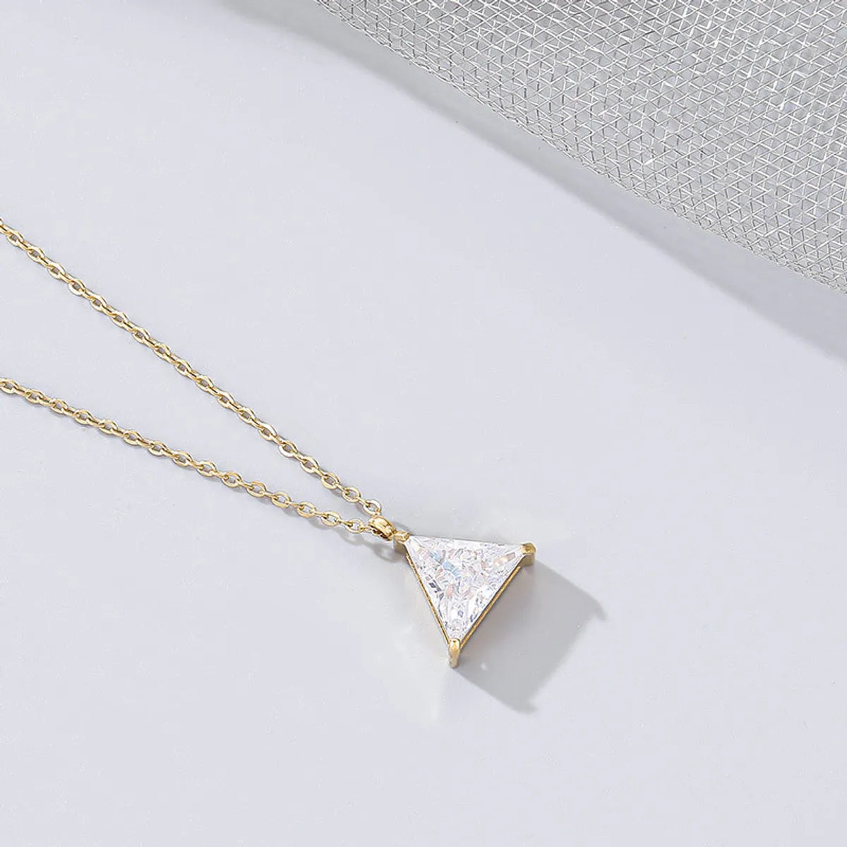 Wholesale Jewelry Fashion Triangle 304 Stainless Steel Zircon Gold Plated Inlay Pendant Necklace