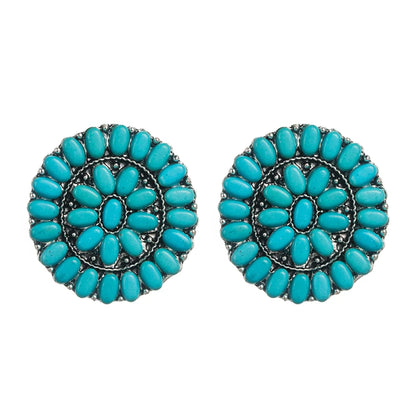 Fashion Turquoise Blue White Beads Alloy Stud Earrings