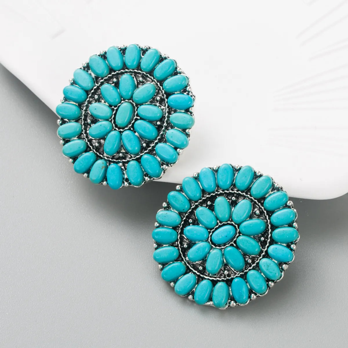 Fashion Turquoise Blue White Beads Alloy Stud Earrings