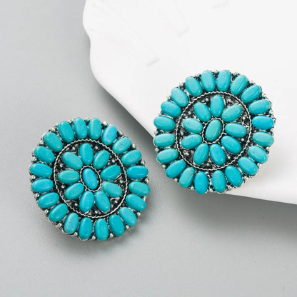 Fashion Turquoise Blue White Beads Alloy Stud Earrings