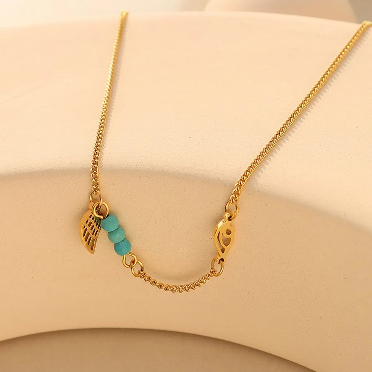 Fashion Turquoise Wings Anklet Ornament Titanium Steel Gold Plated