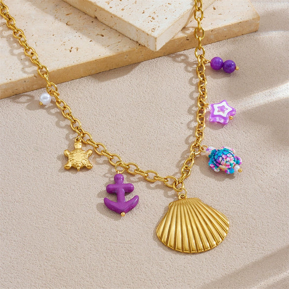 Fashion Turtle Animal Zodiac Stainless Steel Goldplated Pendant Necklace