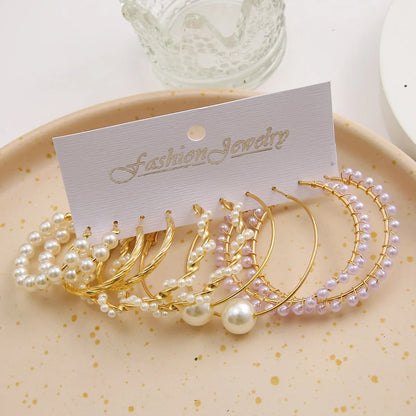 Fashion Twist Alloy Plating Artificial Pearls Earrings