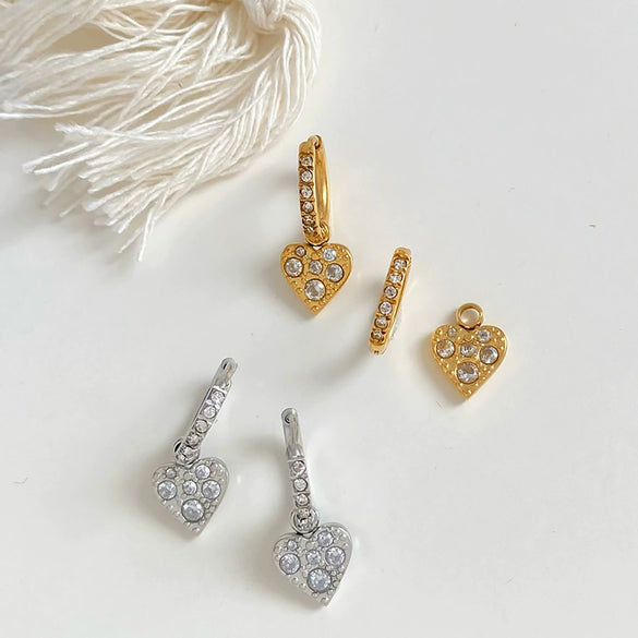 Fashion Twowear Detachable Love Pendant Earrings Stainless Steel Diamondencrusted Electroplated Geometric Light Luxury Jewelry
