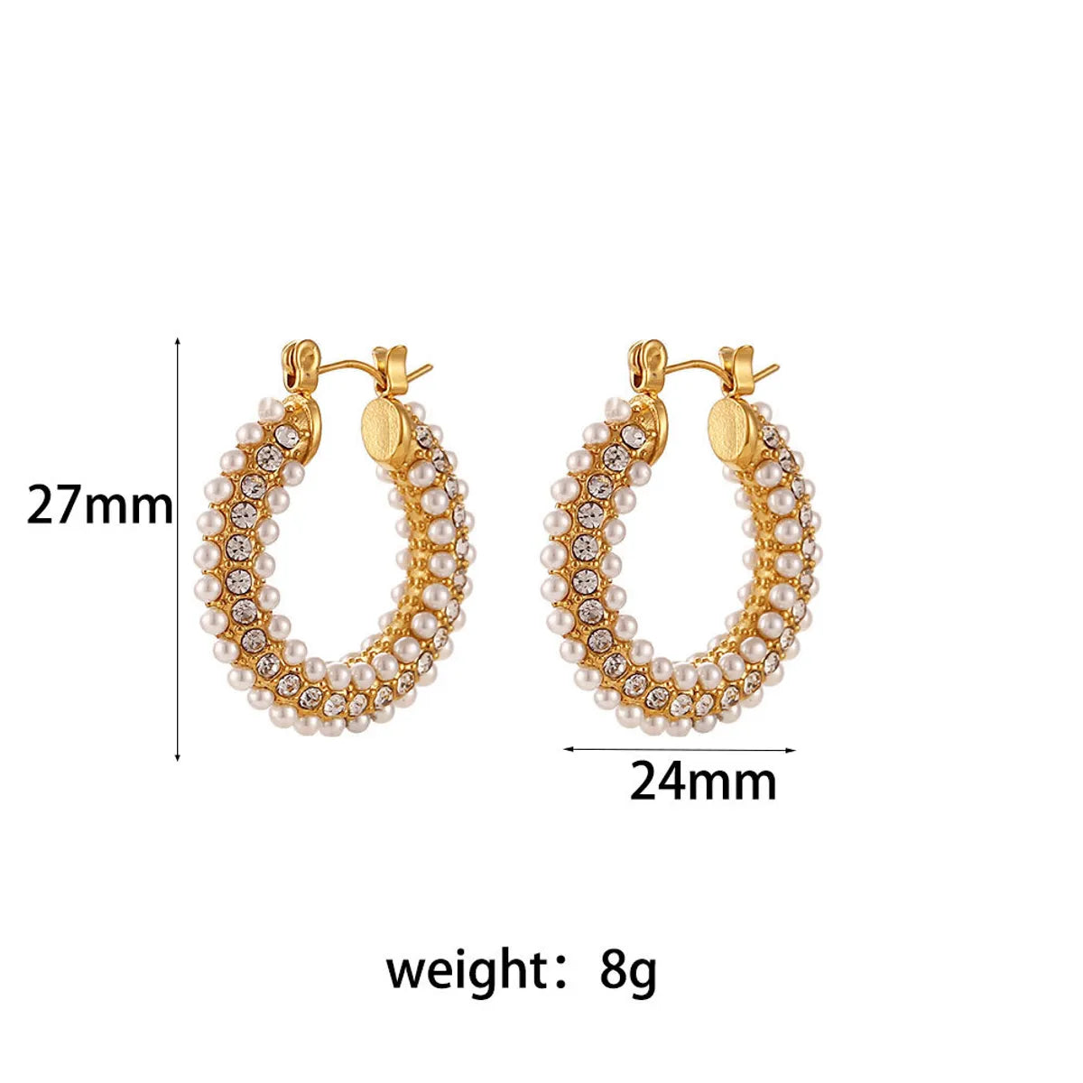 1 Pair Fashion U Shape Plating Inlay Stainless Steel Pearl Zircon Gold Plated Hoop Earrings