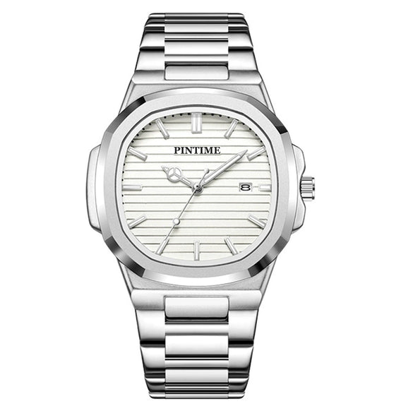 Fashion Ultrathin Men's Alloy And Stainless Steel Quartz Watch With Luminous Calendar Waterproof Round Dial